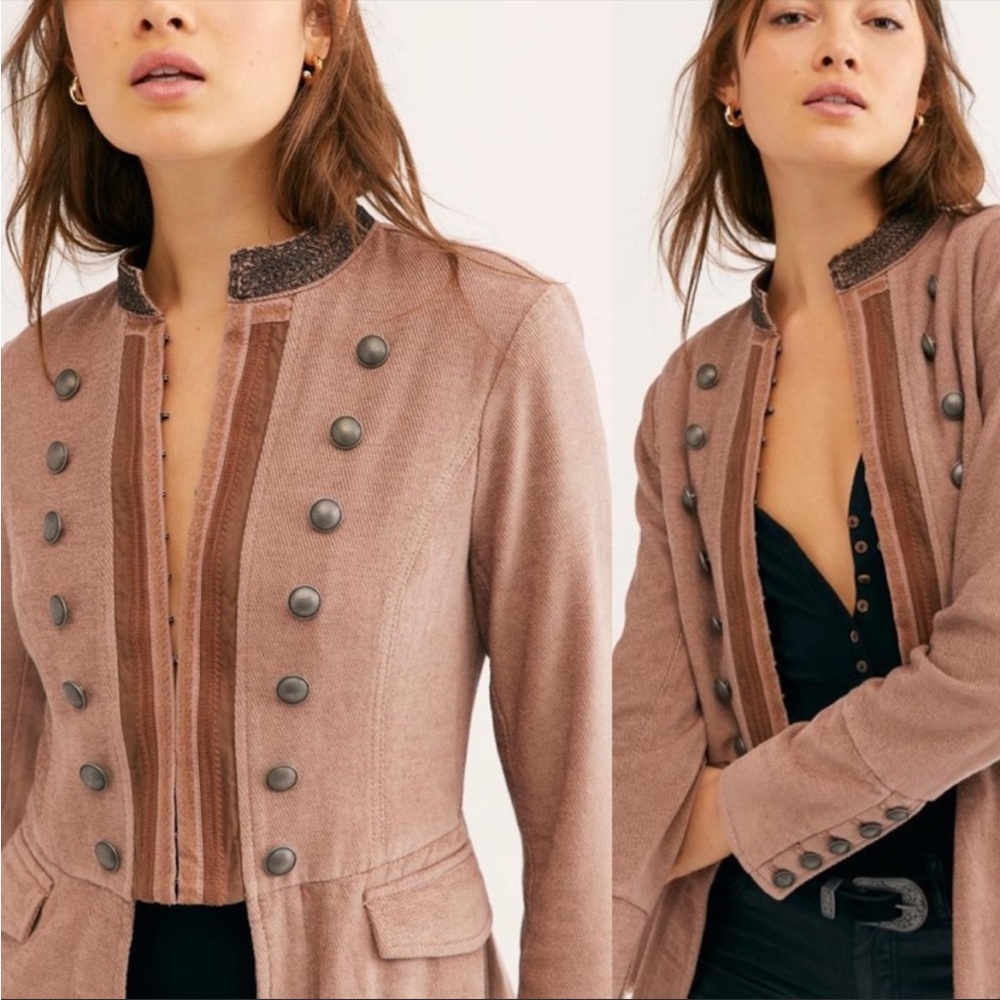 Free People Mauve Military-Style Frayed Hem Jacket - Picture 3 of 10